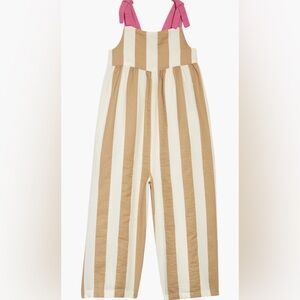 NWT. OPEN EDIT Kids Organic Cotton Stripe Shoulder Tie Jumpsuit, Size 4y